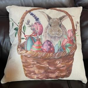 Bunny in basket throw pillow